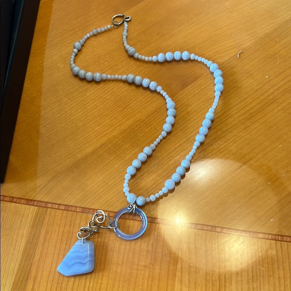 Blue Crystal Beaded Necklace with Heart Charm